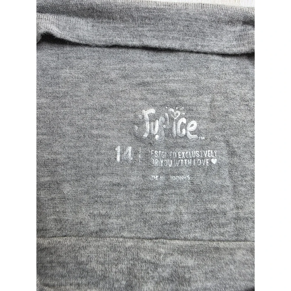 Justice Girls Gray Long Sleeve Graphic Tee London NY Paris Cutout Neck Size 14